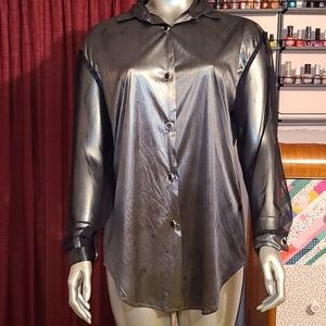 Mainframe vtg silver sheer mesh cardigan blouse y2k 90s top shirt black vintage